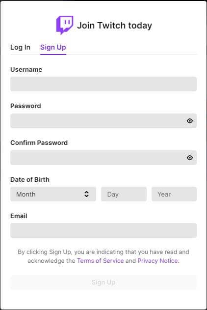 twitch signup form