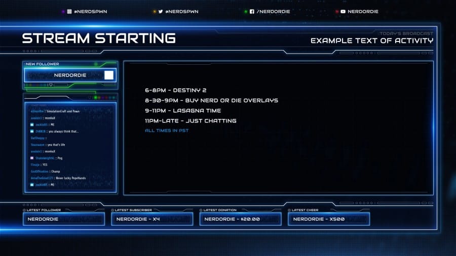 Stream Starting Soon screen PREMIUM template on Nerd or Die